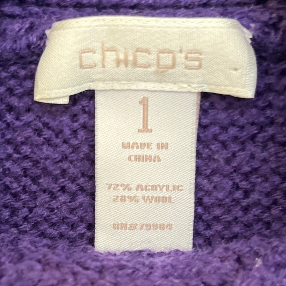 CHICOS Cowl Neck Knit Sweater Purple Women's Size 1 Acrylic Wool Blend Cozy Chic - Picture 2 of 6